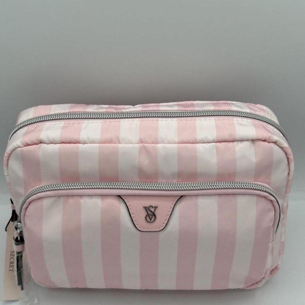 Victoria's Secret Signature Pink Stripe Travel Cosmetic Bag Makeup NWT